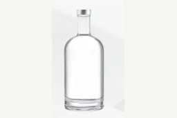 Clear empty glass bottle with a narrow neck, thick base, and silver-colored cap